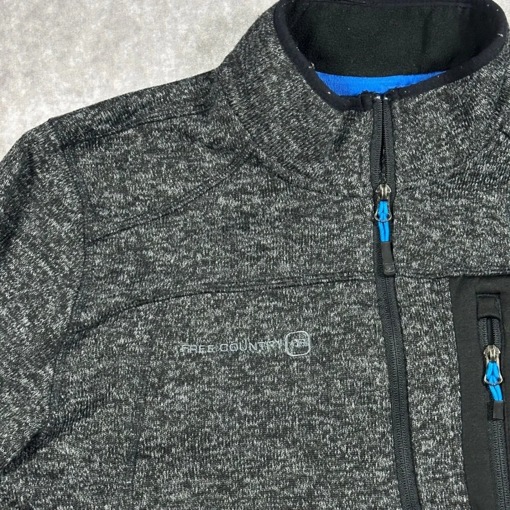 Free Country Mens Large Charcoal Gray Marl Full Zip Sweater Fleece Jacket Pocket